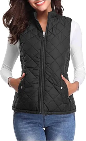 Fashion Puffer Vest Women Fall Winter Sleeveless Coats Down Cotton Waistcoat with Pockets Zip Up Quilted