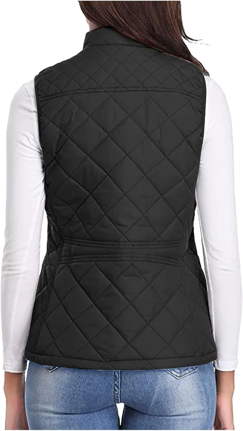 Fashion Puffer Vest Women Fall Winter Sleeveless Coats Down Cotton Waistcoat with Pockets Zip Up Quilted