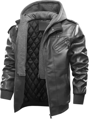 Faux Leather Jackets for Men,Big and Tall Slim Sherpa Lined Winter Warm Outwear Bomber Motorcycle Coats with Pocket