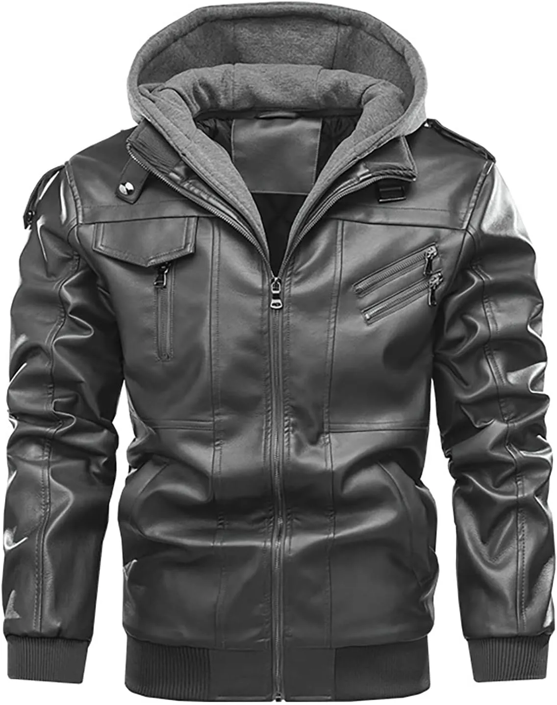 Faux Leather Jackets for Men,Big and Tall Slim Sherpa Lined Winter Warm Outwear Bomber Motorcycle Coats with Pocket