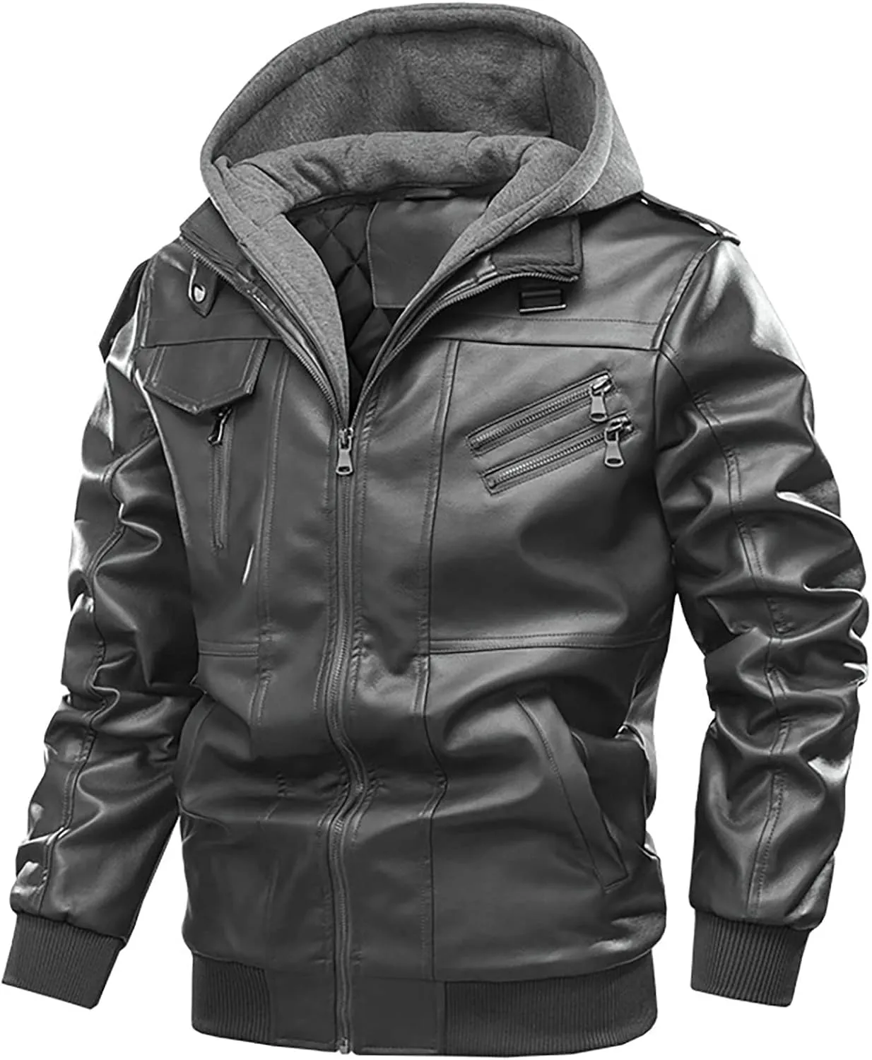 Faux Leather Jackets for Men,Big and Tall Slim Sherpa Lined Winter Warm Outwear Bomber Motorcycle Coats with Pocket