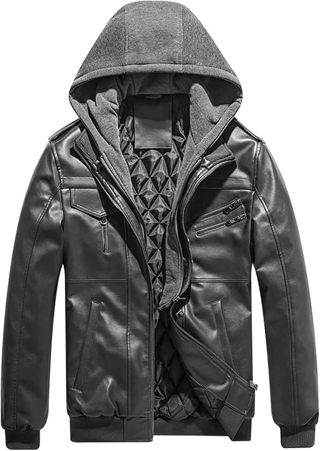 Faux Leather Jackets for Men,Big and Tall Slim Sherpa Lined Winter Warm Outwear Bomber Motorcycle Coats with Pocket