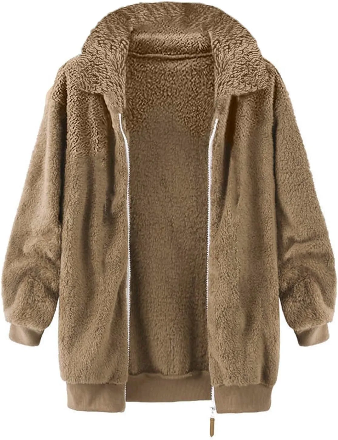 Fleece Jacket for Women Winter Warm Zip Up Stand Collar Coat Fluffy Sherpa Outerwear with Pockets