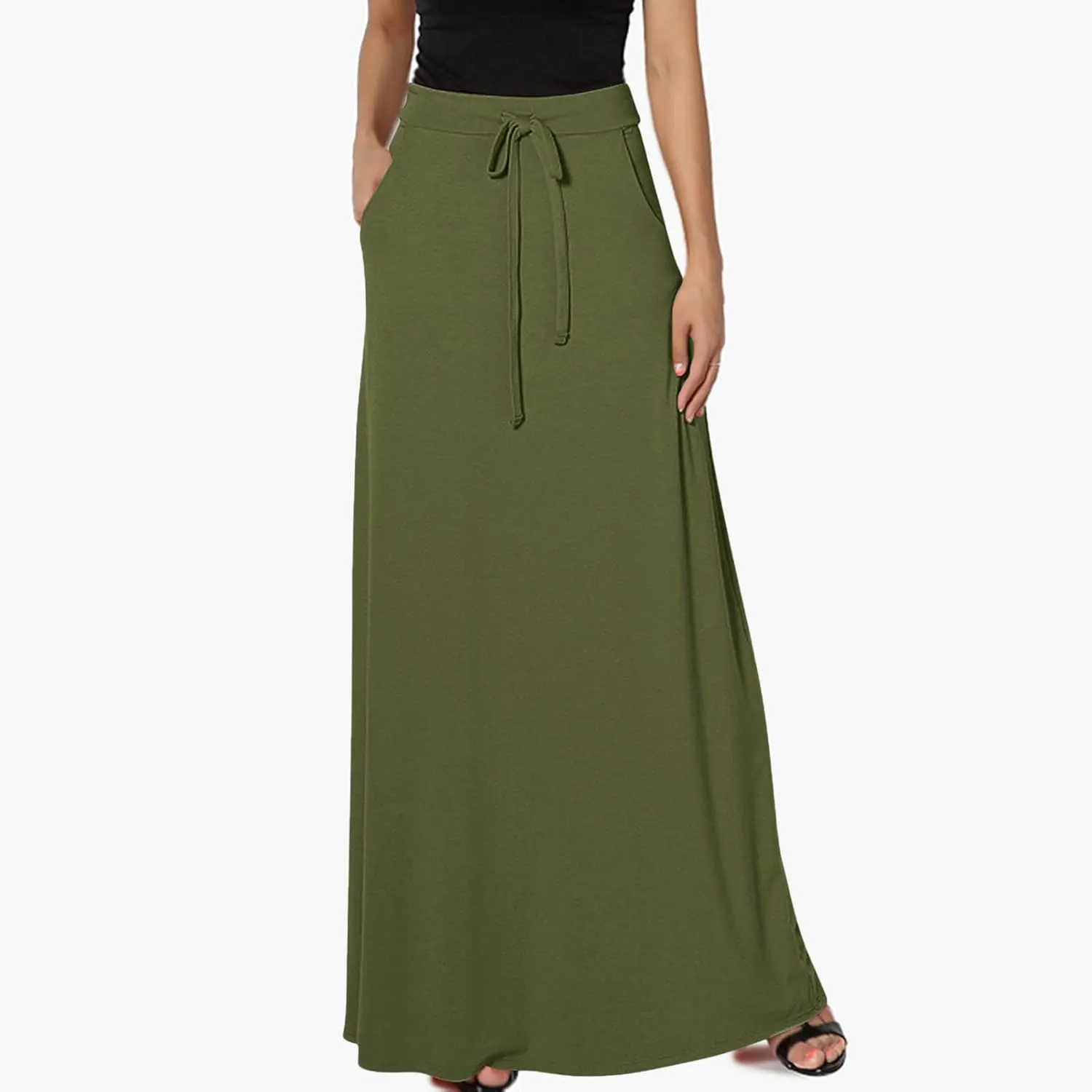 Flowy Plus Size Maxi Skirts for Women Elastic High Waisted Ankle Length Skirt Stretch A Line Drawstring Dress