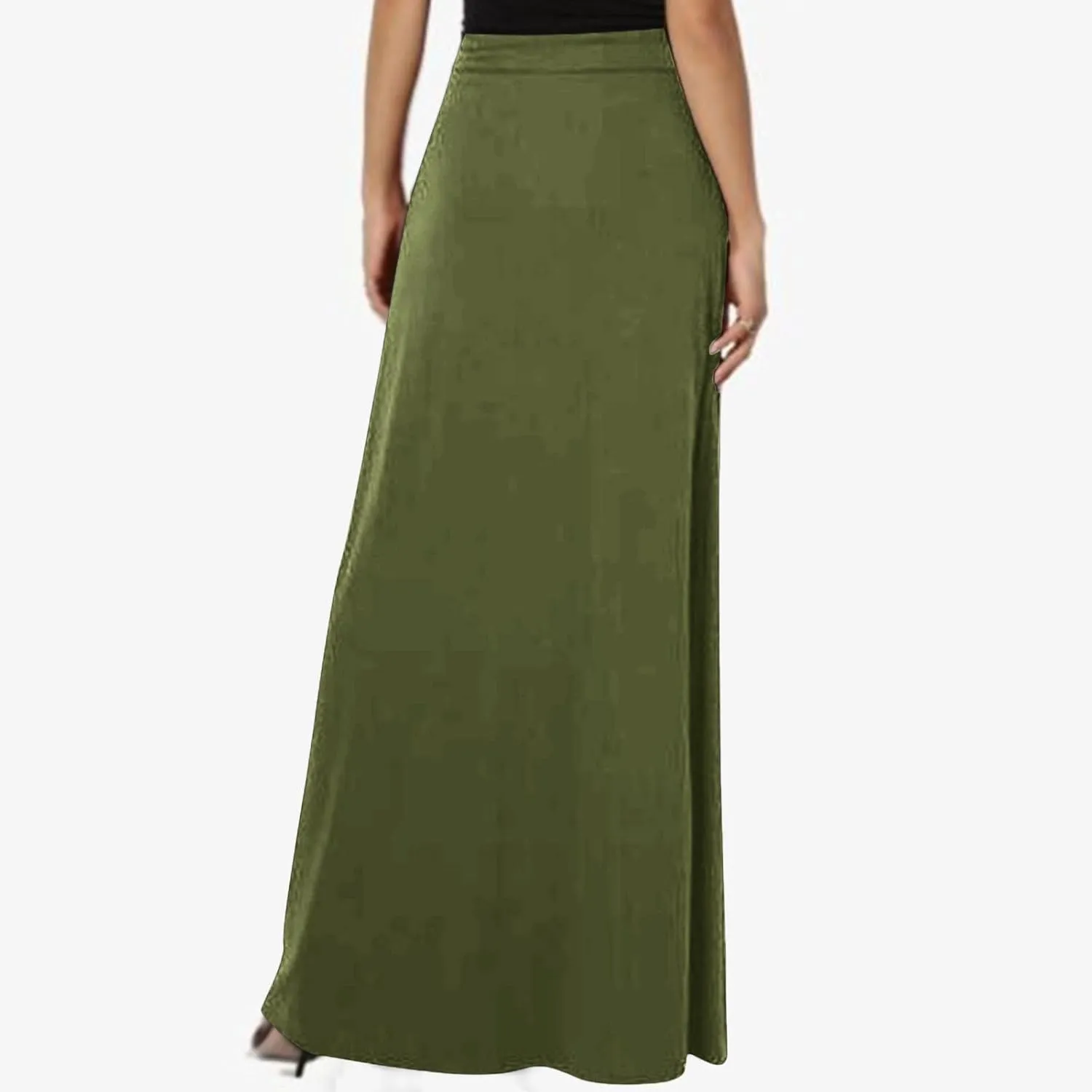 Flowy Plus Size Maxi Skirts for Women Elastic High Waisted Ankle Length Skirt Stretch A Line Drawstring Dress