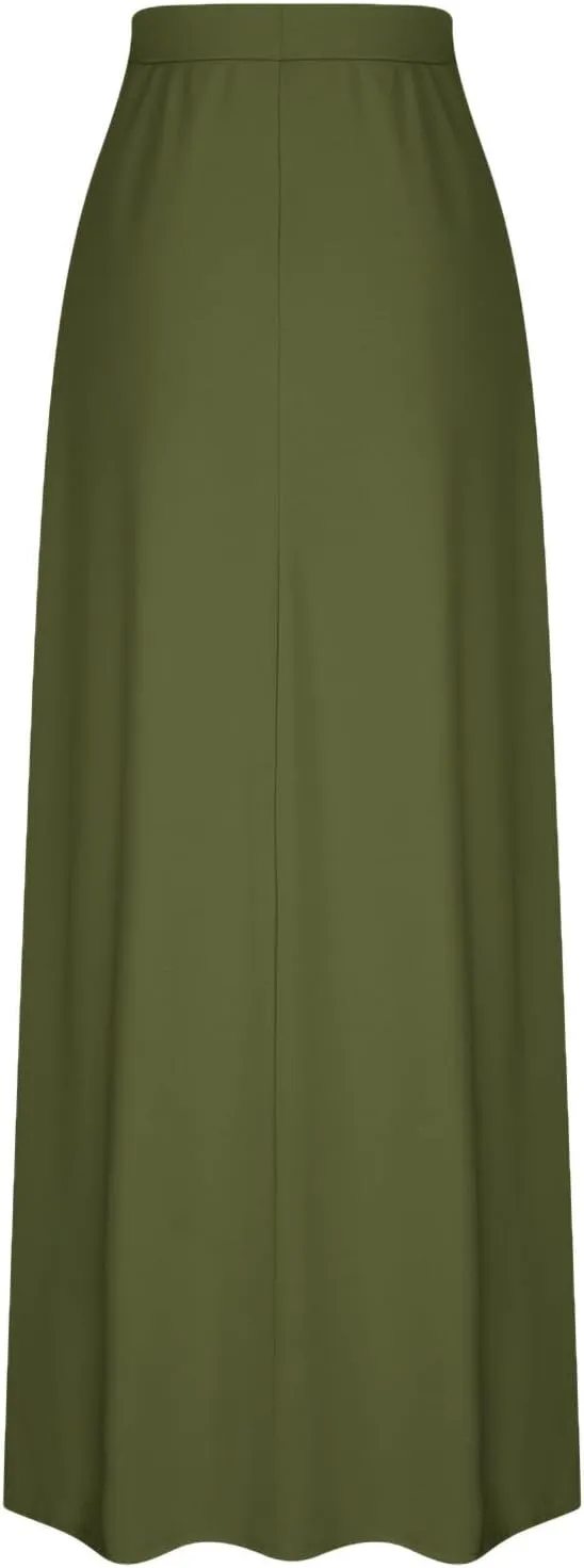 Flowy Plus Size Maxi Skirts for Women Elastic High Waisted Ankle Length Skirt Stretch A Line Drawstring Dress