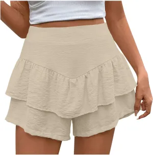 Flowy Shorts for Women Trendy Ruffle Tiered Tummy Control Mini Skirts Dressy Casual Plain High Waisted Pleated Skorts