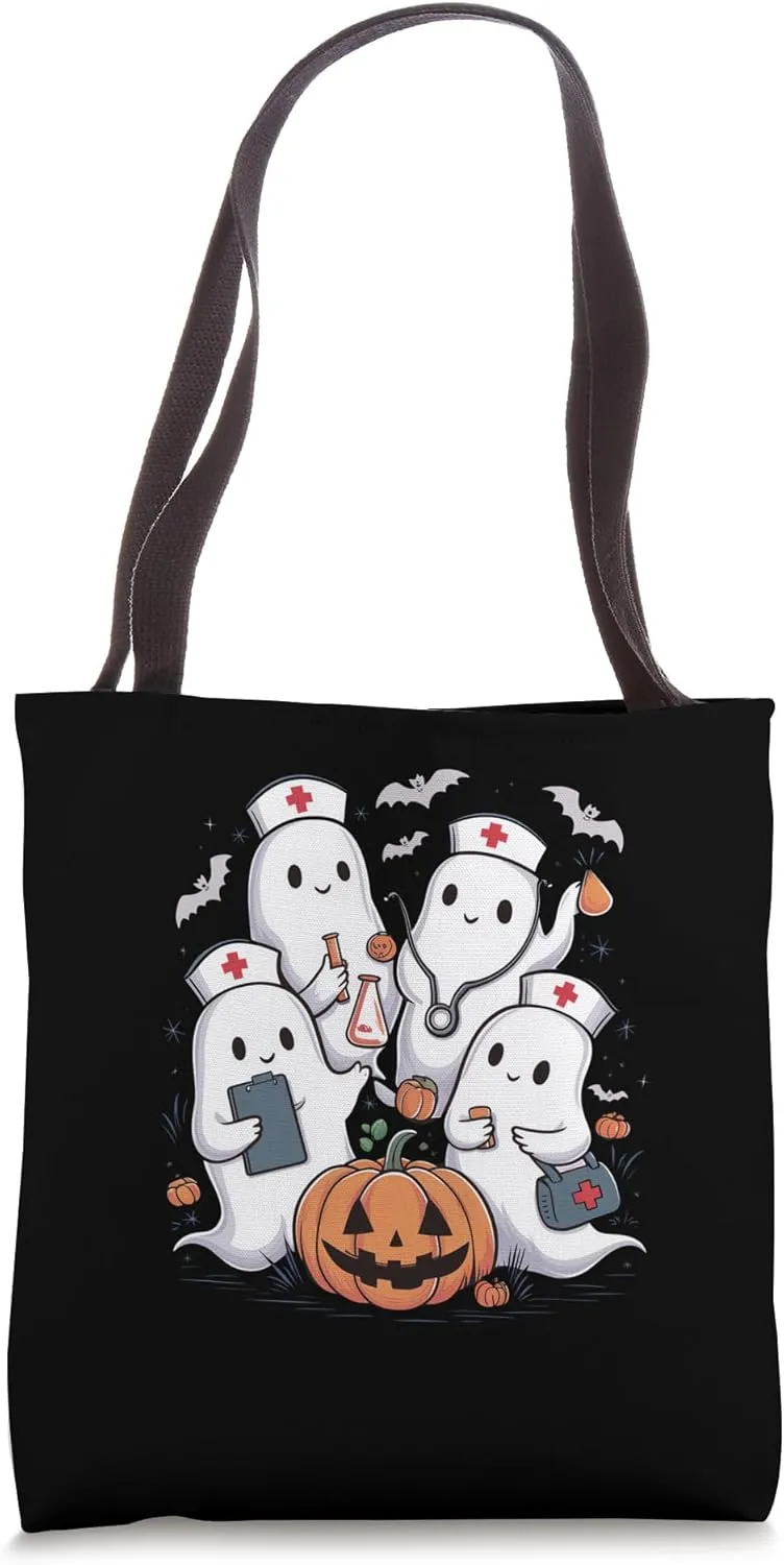 Funny Nurse Halloween Nurse Squad Cute Ghost Doctor Design Tote Bag