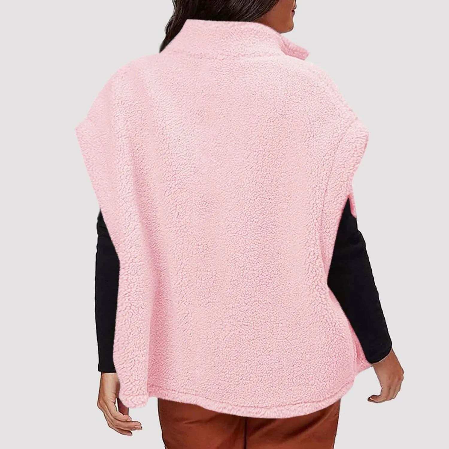 Fuzzy Fleece Vest for Women Casual Plus Size Button Down Sleeveless Jackets Loose Winter Warm Sherpa Vests Coat with Pockets