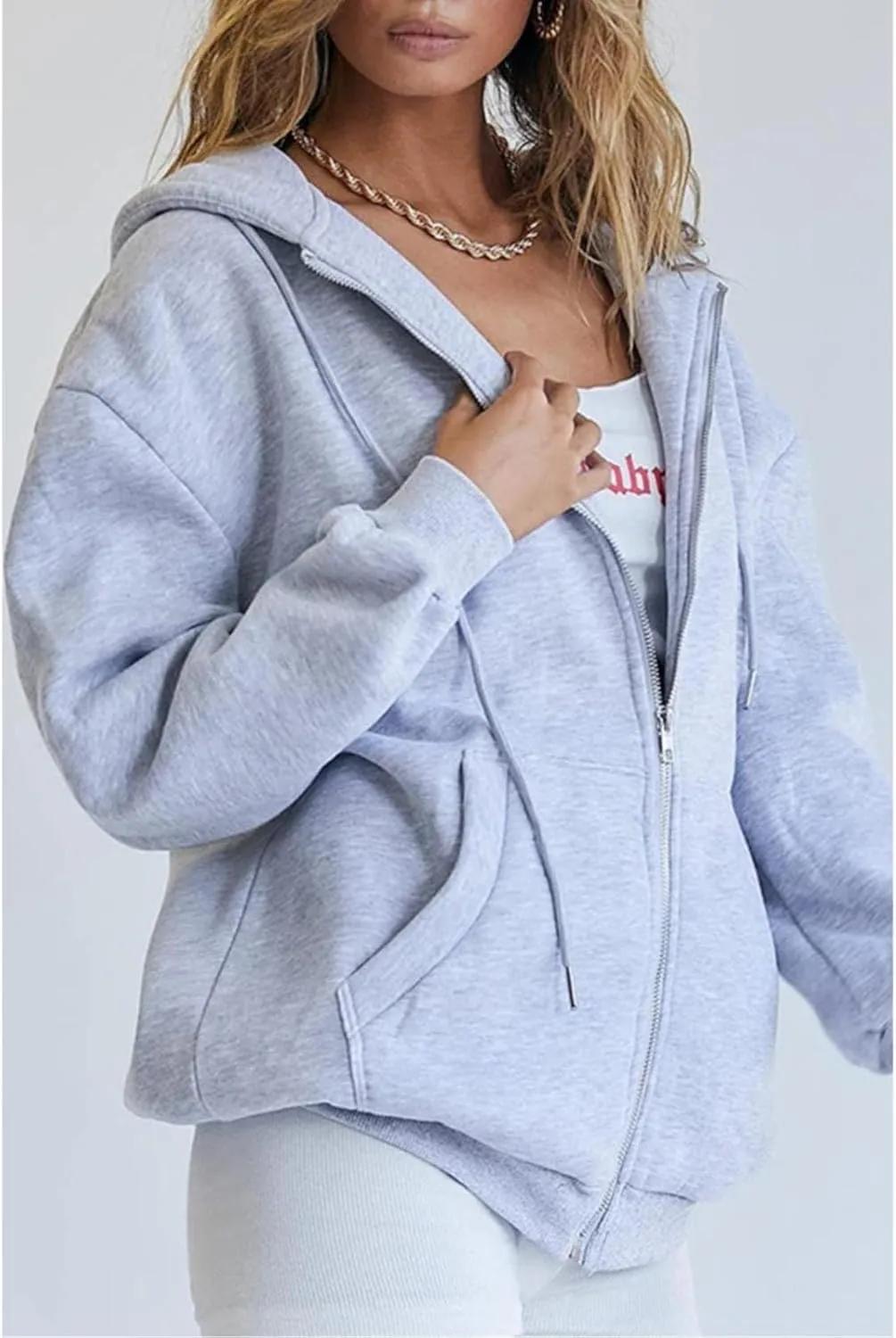 fuzzy jackets for women Women's Fall Jacket Oversized Pocket Sweatshirt Casual Drawstring Clothing Zipper