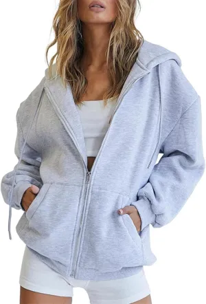 fuzzy jackets for women Women's Fall Jacket Oversized Pocket Sweatshirt Casual Drawstring Clothing Zipper