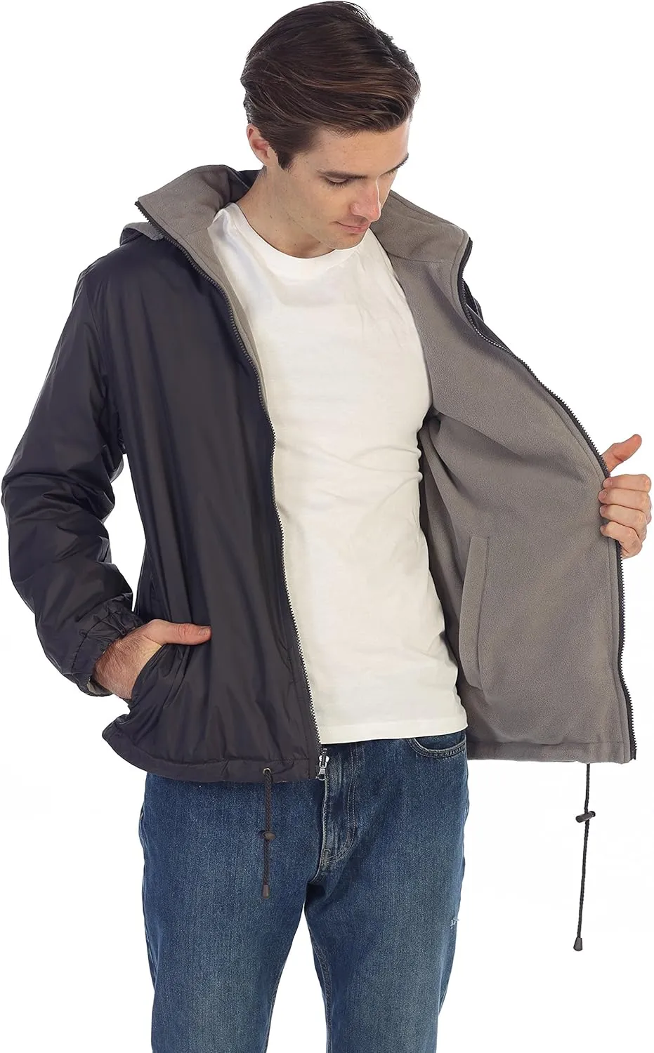Gioberti Men's Reversible Rain Jacket with Polar Fleece Lining