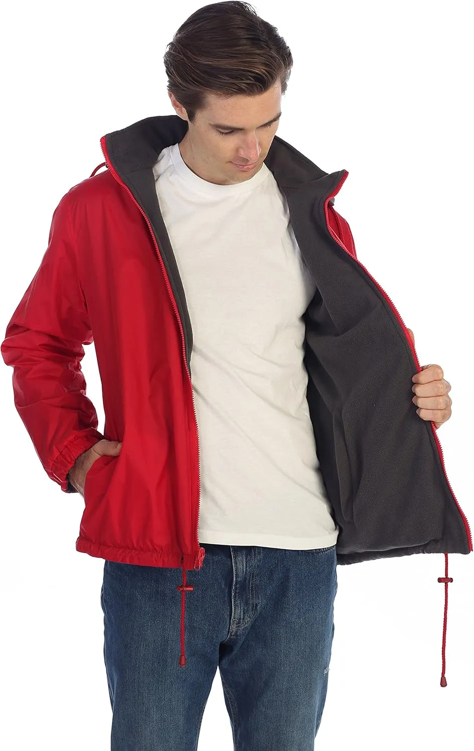 Gioberti Men's Reversible Rain Jacket with Polar Fleece Lining