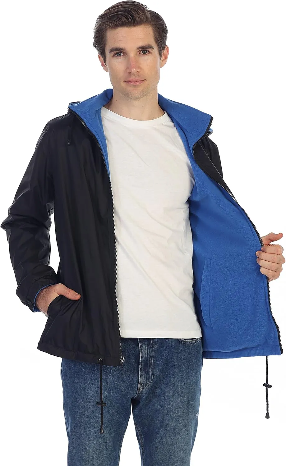 Gioberti Men's Reversible Rain Jacket with Polar Fleece Lining