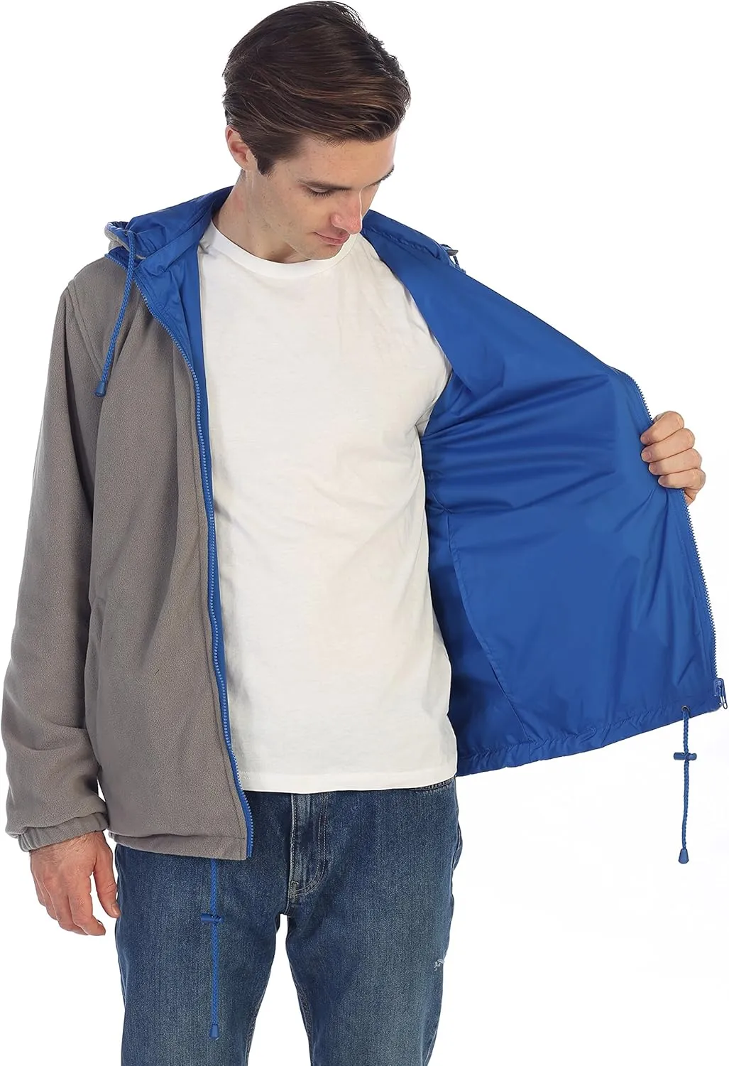 Gioberti Men's Reversible Rain Jacket with Polar Fleece Lining