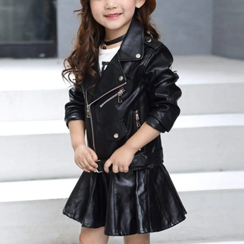 Girls Leather Jacket Toddler Baby Girl Motorcycle Faux Leather Jackets Coat Winter Thick Outwear PU Jacket Zipper