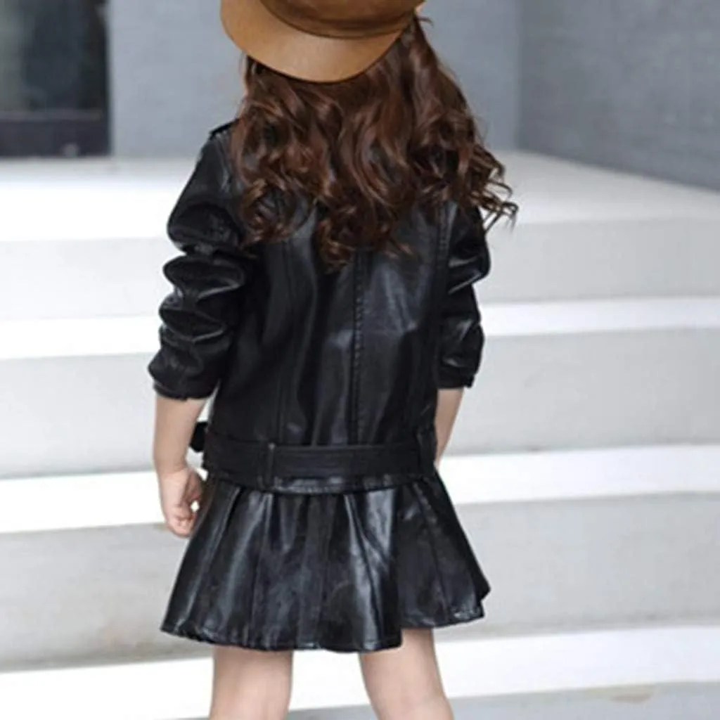 Girls Leather Jacket Toddler Baby Girl Motorcycle Faux Leather Jackets Coat Winter Thick Outwear PU Jacket Zipper