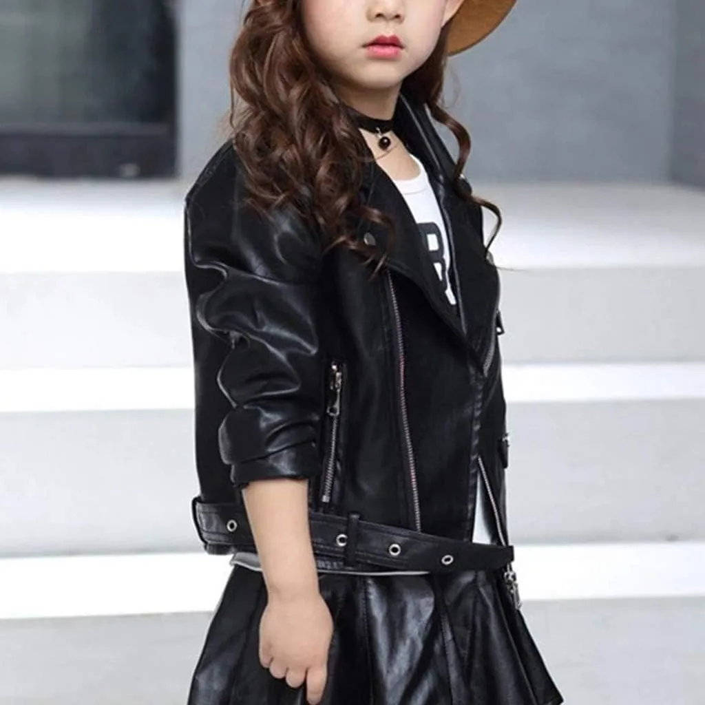 Girls Leather Jacket Toddler Baby Girl Motorcycle Faux Leather Jackets Coat Winter Thick Outwear PU Jacket Zipper
