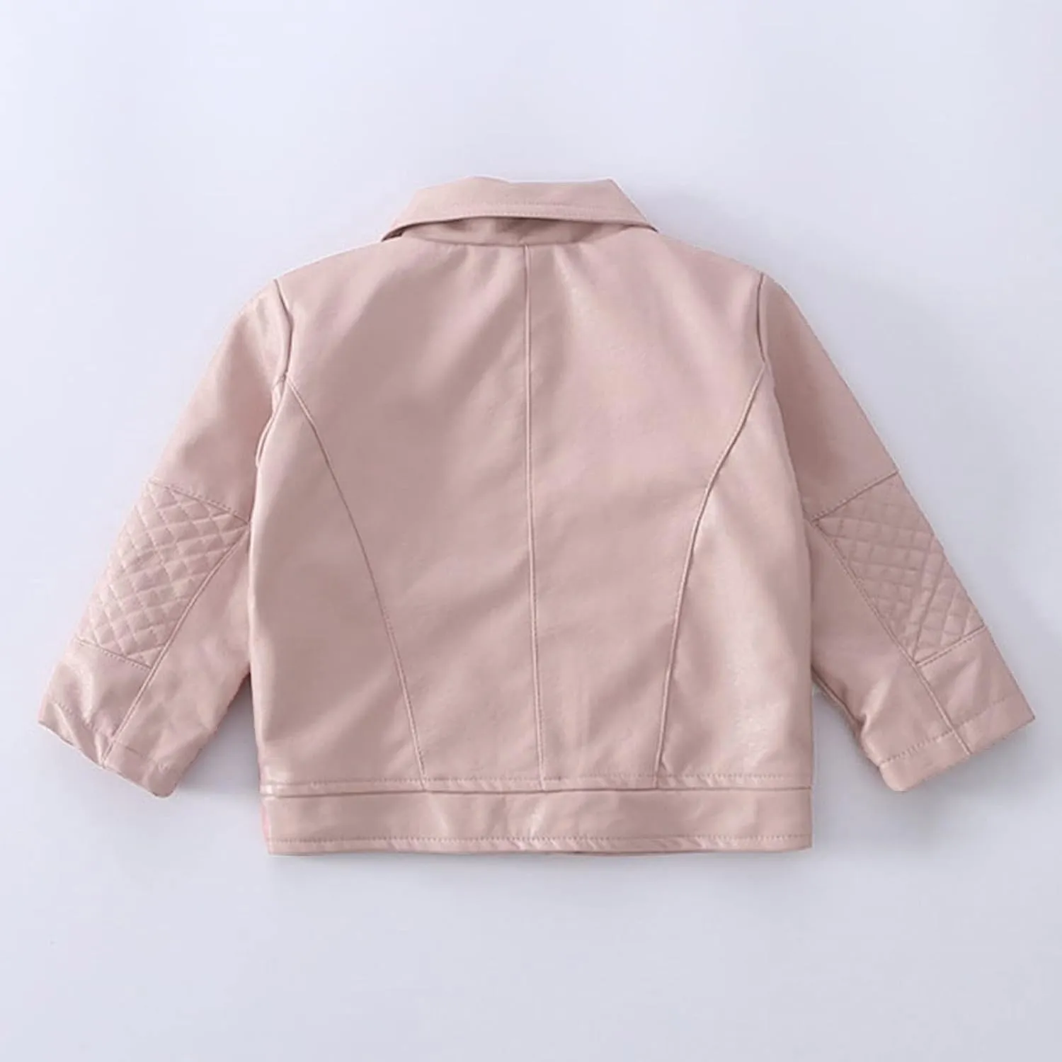 Girls Motorcycle Jackets Toddler PU Faux Leather Zipper Coat Turn-Down Collar Long Sleeve Crop Tops Fashion Outerwear