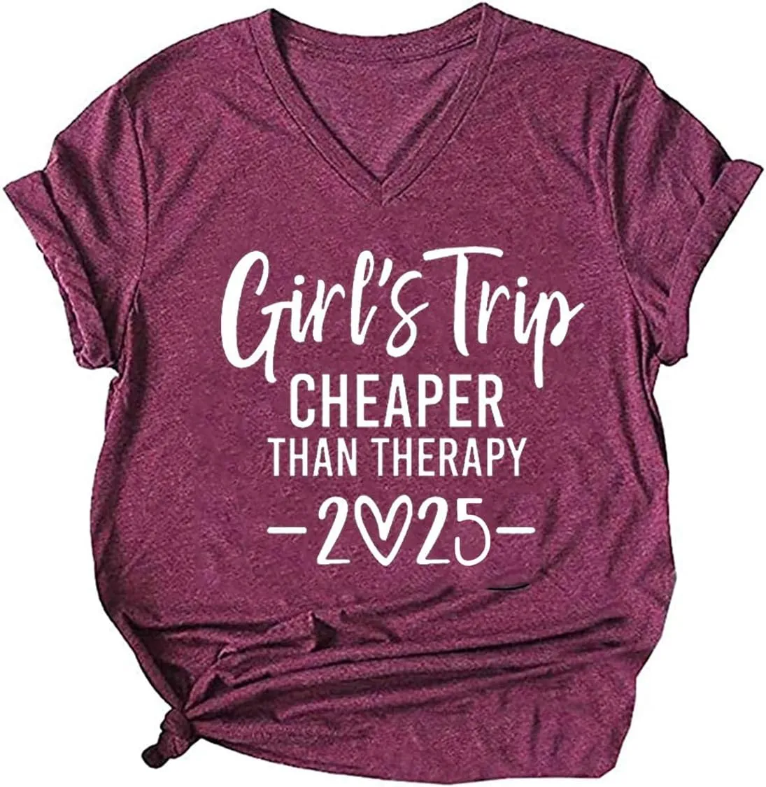 Girls Trip Cheaper Than Therapy Tshirt Women Funny Letter Print Short Sleeve V Neck T Shirt Summer Vacation Tees