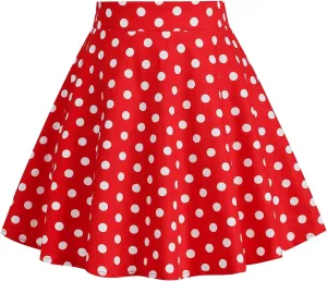 Girls Vintage Polka Dot Skirt 50s Flare A-Line Pleated 50's Full Circle Skirt 1950s Smock Waist Rockabilly Swing Party Skirts