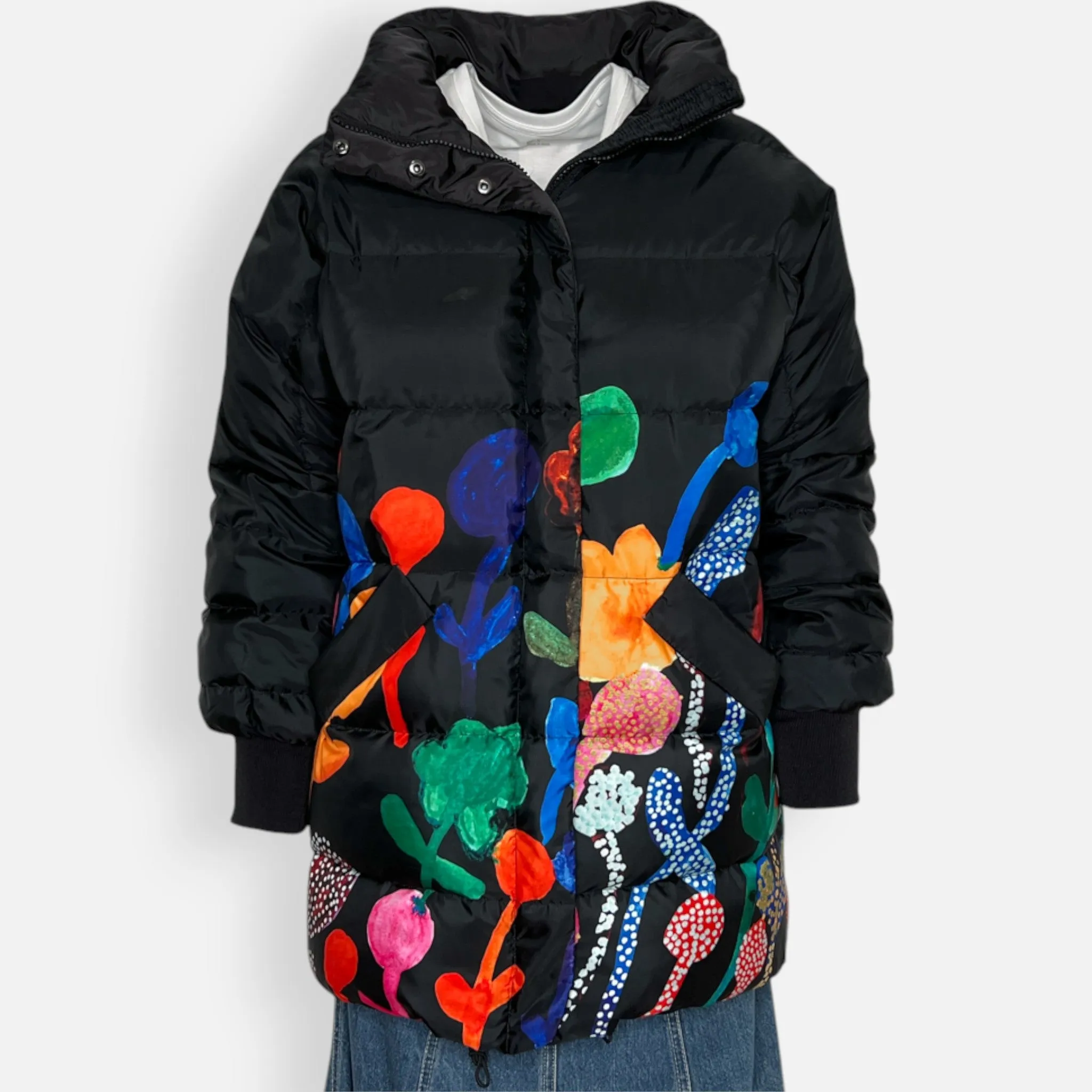 Gorman Black & Multicoloured Georgias Garden Down Filled Puffer Coat XS ~ AU8-10