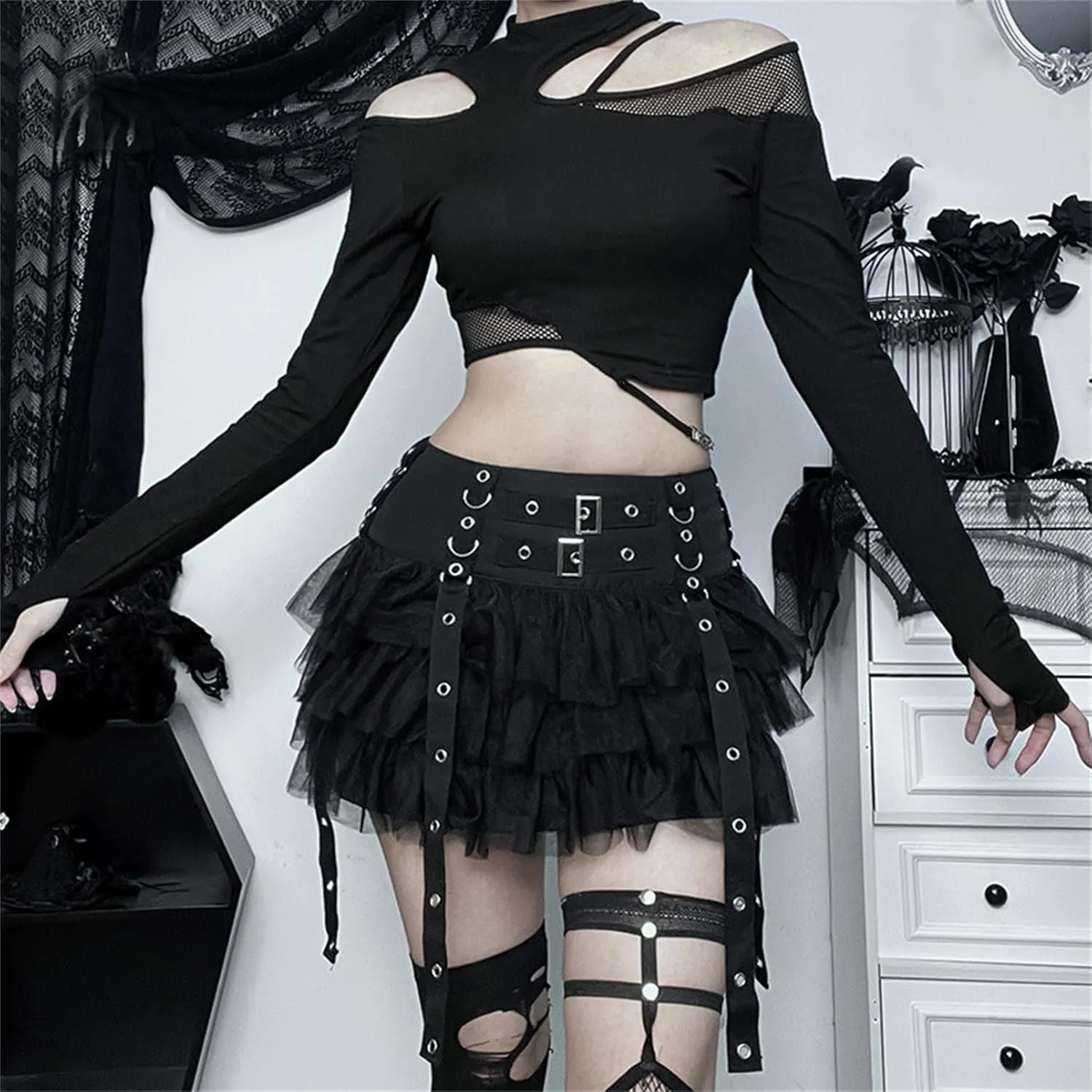 Goth Skirts for Women Black Sexy Punk Rock Skirt High Waisted