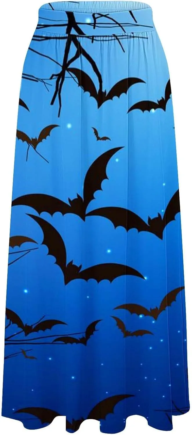 Halloween Skirt Skirt High Waist Party Beach Pocket Long Maxi Skirt Halloween Ball Teacher Outfits for Women Bat