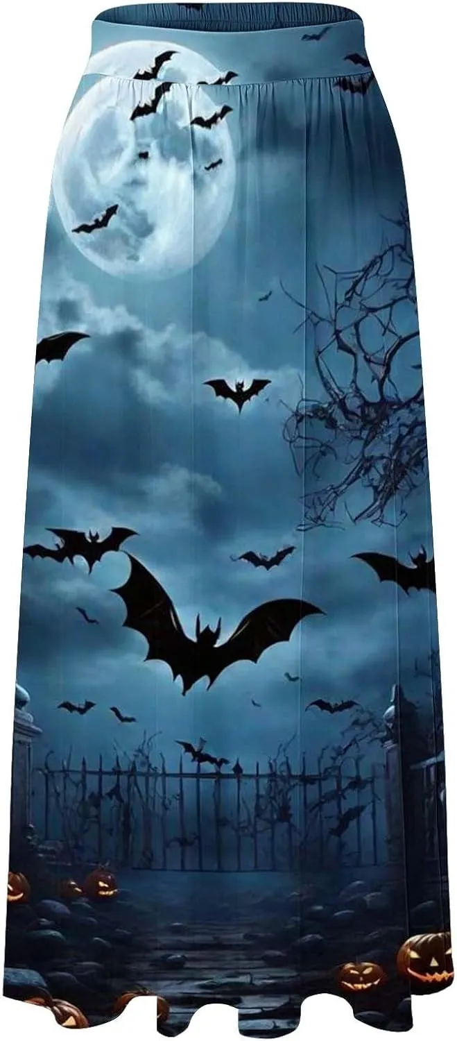 Halloween Skirt Skirt High Waist Party Beach Pocket Long Maxi Skirt Halloween Ball Teacher Outfits for Women Bat