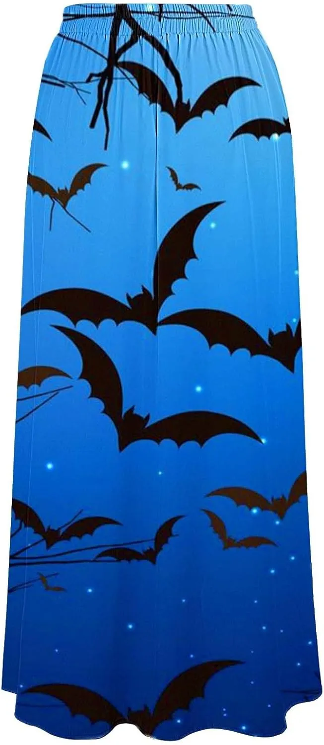 Halloween Skirt Skirt High Waist Party Beach Pocket Long Maxi Skirt Halloween Ball Teacher Outfits for Women Bat
