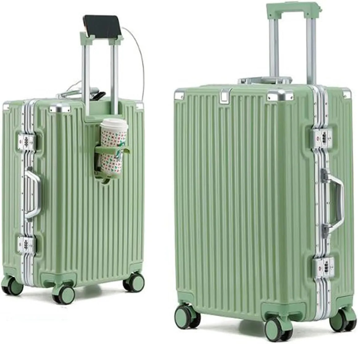 Hard Shell Luggage Cabin Luggage Medium-Sized 4-Wheel Lightweight Luggage with USB Charger Cup Holder No Zipper Luggage,C,28in