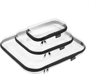 Hard Sided Clear Zipper Case for Storage- Professional-Grade Plastic Clear Zipper Pencil Case,Toy Storage Bins, Toiletry Pouch, Travel Organizer, Cosmetic BagBlack,3 Pack, LMS