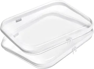 Hard Sided Clear Zipper Case for Storage- Professional-Grade Plastic Clear Zipper Pencil Case,Toy Storage Bins, Toiletry Pouch, Travel Organizer, Cosmetic BagWhite,2 Pack, L
