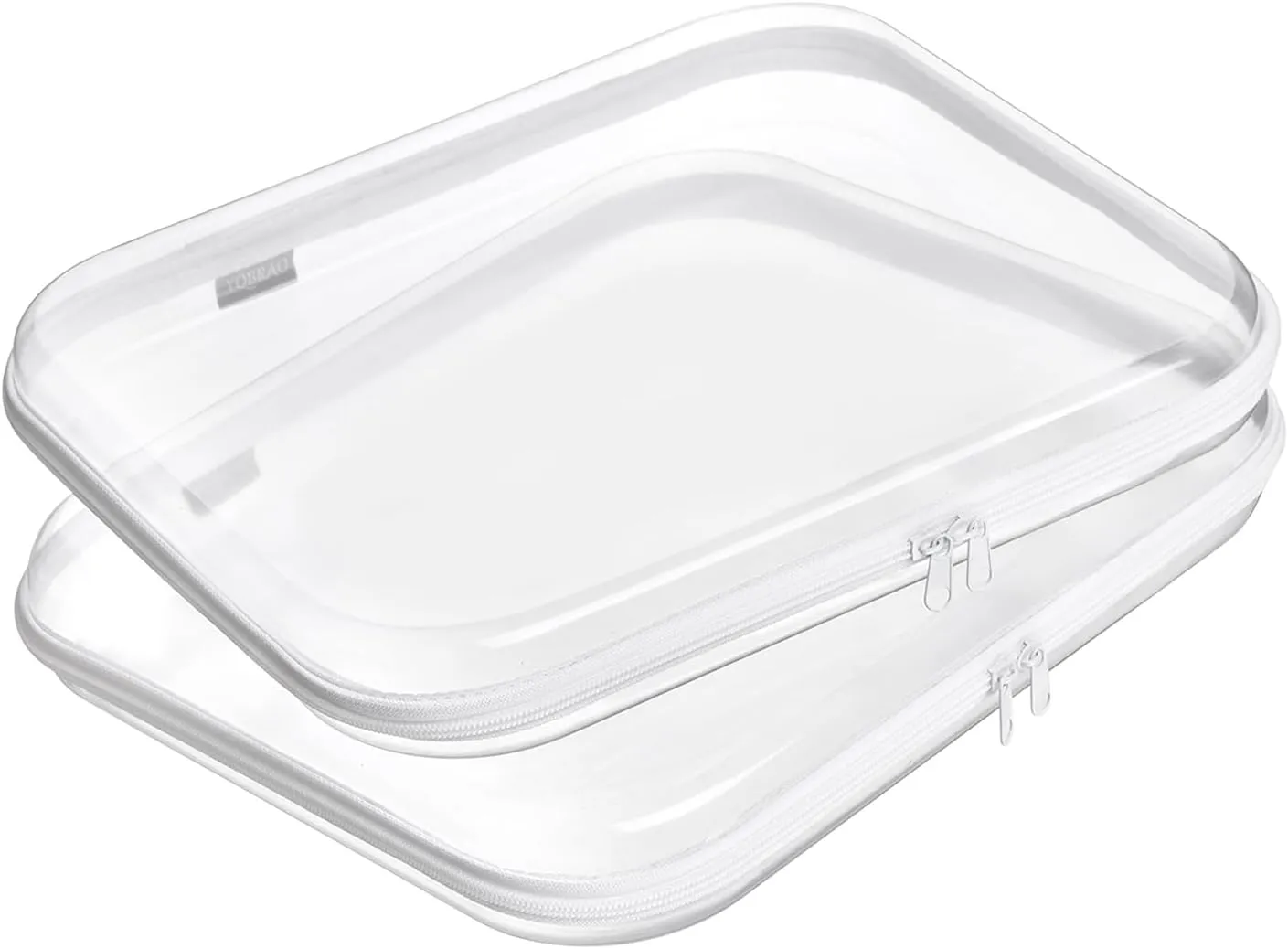 Hard Sided Clear Zipper Case for Storage- Professional-Grade Plastic Clear Zipper Pencil Case,Toy Storage Bins, Toiletry Pouch, Travel Organizer, Cosmetic BagWhite,2 Pack, L