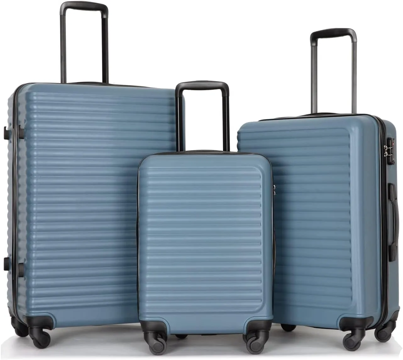 Hardshell Luggage Sets 3 Piece,Rolling Suitcases with Wheels,Travel Suitcase&Hard Shell Suitcases with Adjustable Pull Rod,Two Hooks,TSA Lock,Lightweight,Carry-On ABS (20/24/28) (Blue)