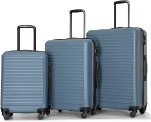 Hardshell Luggage Sets 3 Piece,Rolling Suitcases with Wheels,Travel Suitcase&Hard Shell Suitcases with Adjustable Pull Rod,Two Hooks,TSA Lock,Lightweight,Carry-On ABS (20/24/28) (Blue)