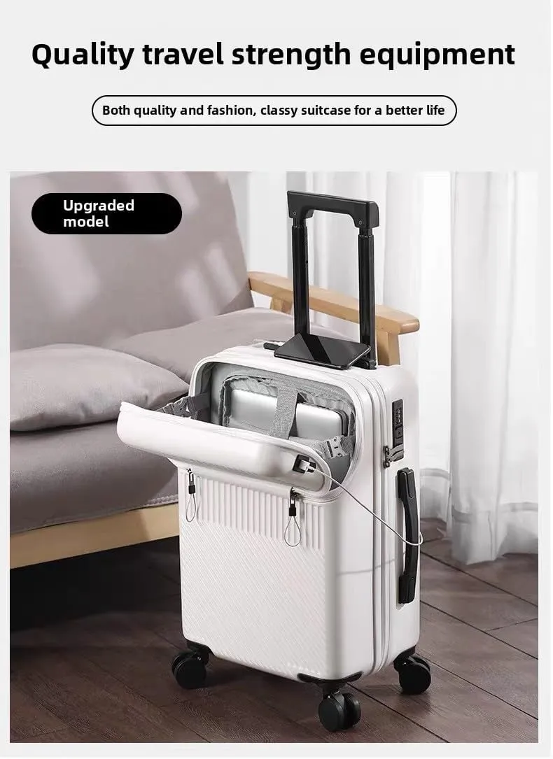 Hardside Carry On Luggage Airline Approved with Cup Holder,Lightweight PC Hard Shell Suitcases with Front Pocket, Spinner Wheels, TSA Lock (Silver, 24inch)