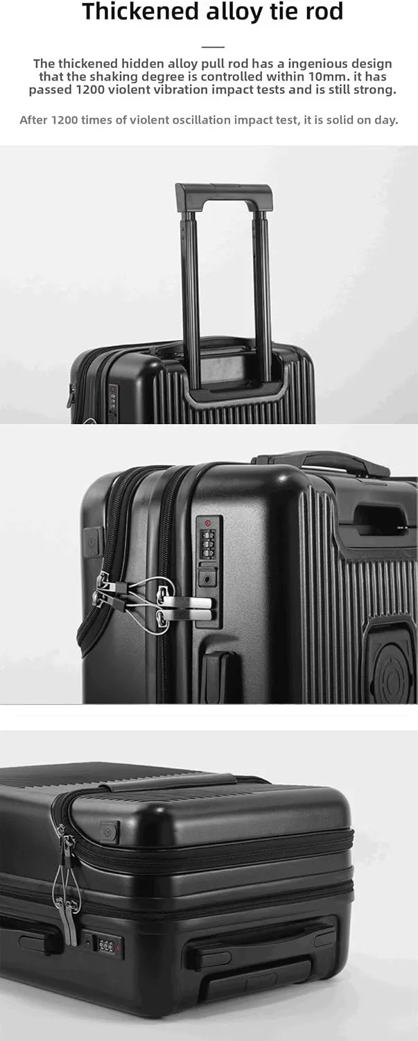 Hardside Carry On Luggage Airline Approved with Cup Holder,Lightweight PC Hard Shell Suitcases with Front Pocket, Spinner Wheels, TSA Lock (Silver, 24inch)