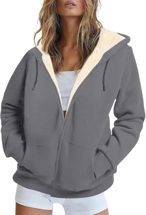 Heated Jackets for Women Zip Up Long Sleeve Hoodies with Pockets Fleece Sherpa Lined Fall Winter Coats