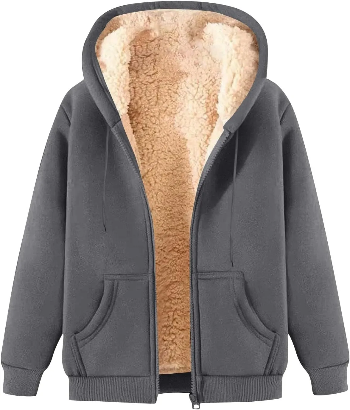 Heated Jackets for Women Zip Up Long Sleeve Hoodies with Pockets Fleece Sherpa Lined Fall Winter Coats