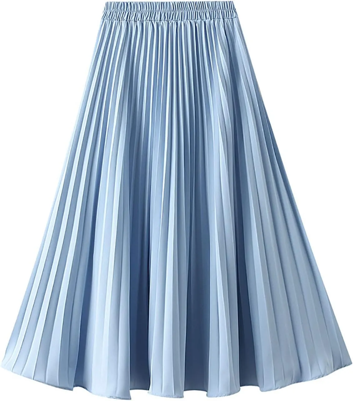 HGps8w Women Elegant Pleated Skirt Solid Color High Elastic Waist Midi Swing A-line Skirts