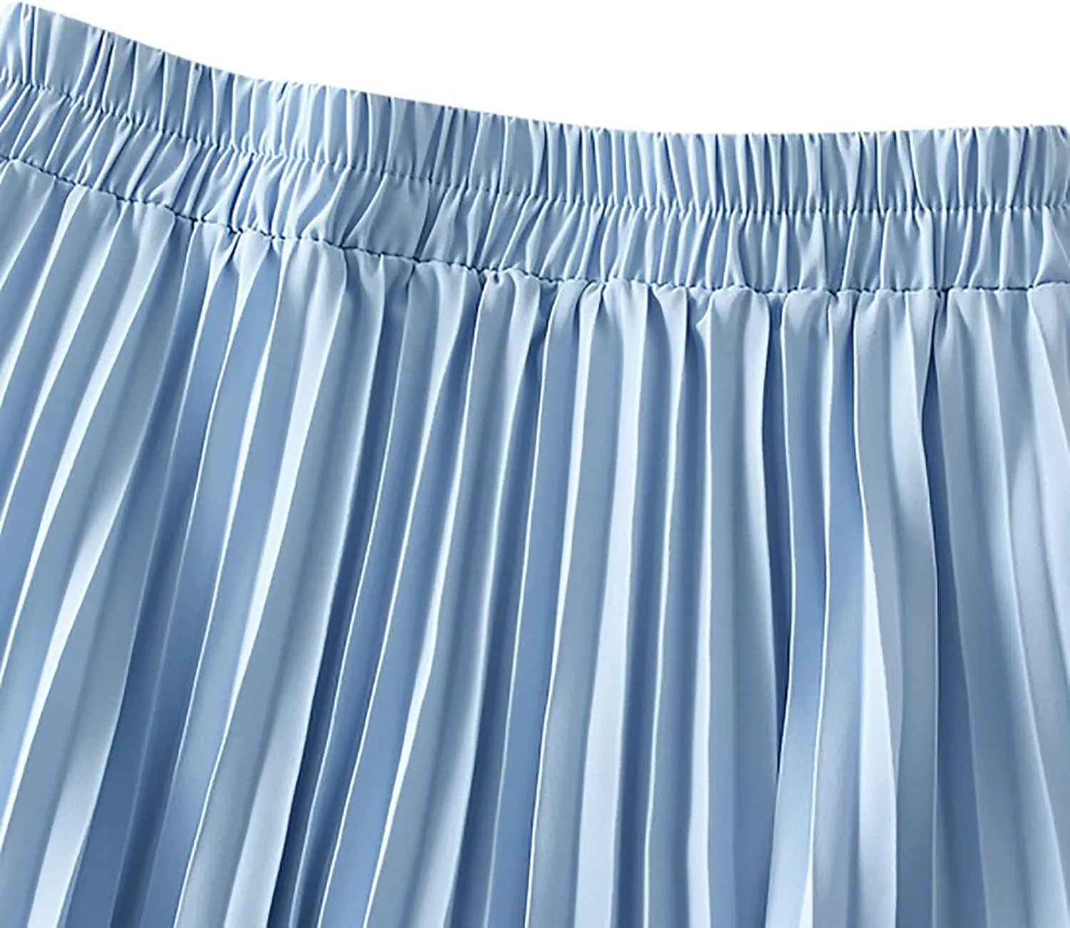 HGps8w Women Elegant Pleated Skirt Solid Color High Elastic Waist Midi Swing A-line Skirts