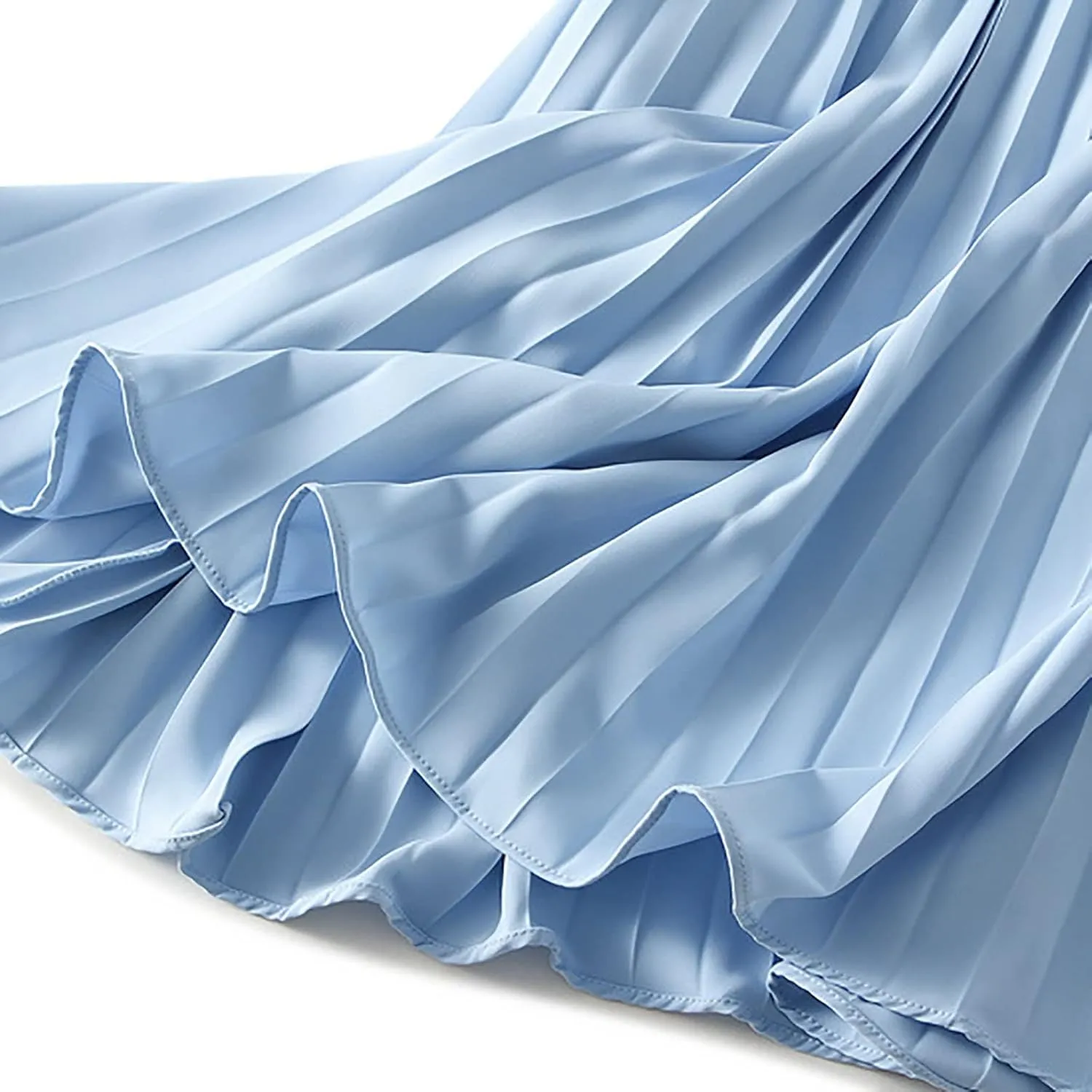 HGps8w Women Elegant Pleated Skirt Solid Color High Elastic Waist Midi Swing A-line Skirts