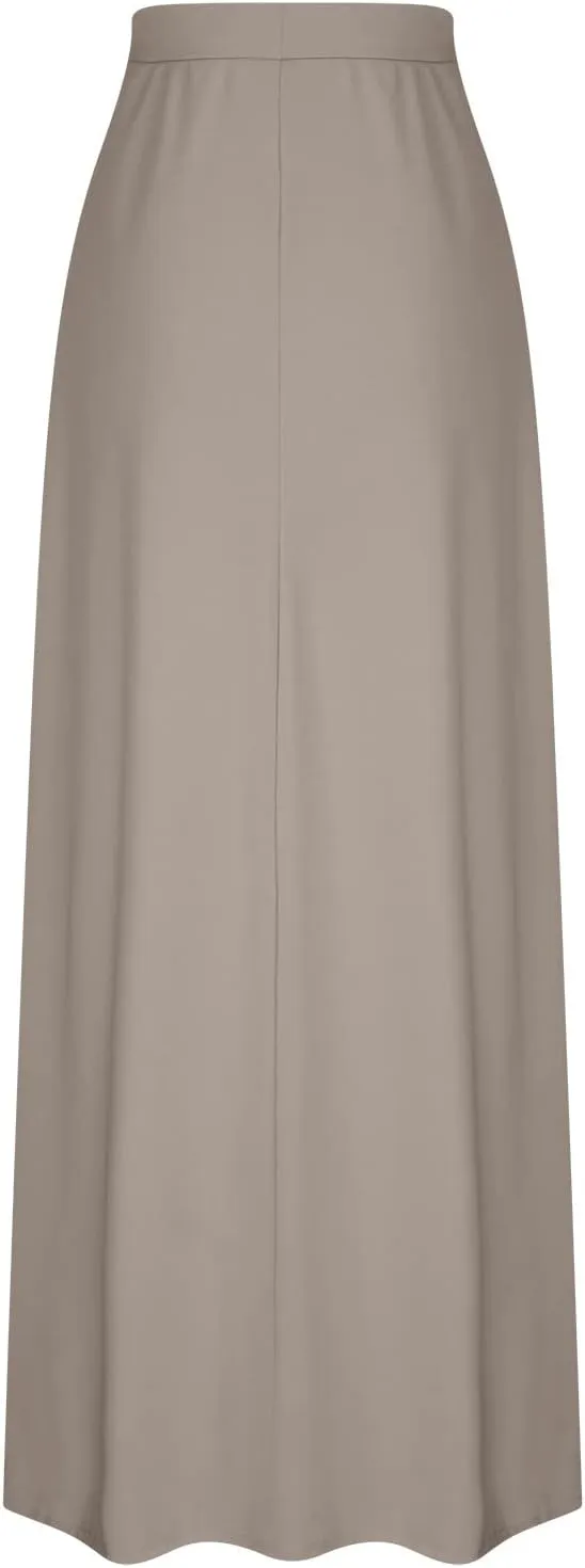 HGps8w Women's Loose Drawstring Maxi Skirts with Pockets Elastic High Waist Casual Solid Color Ankle Long Skirt