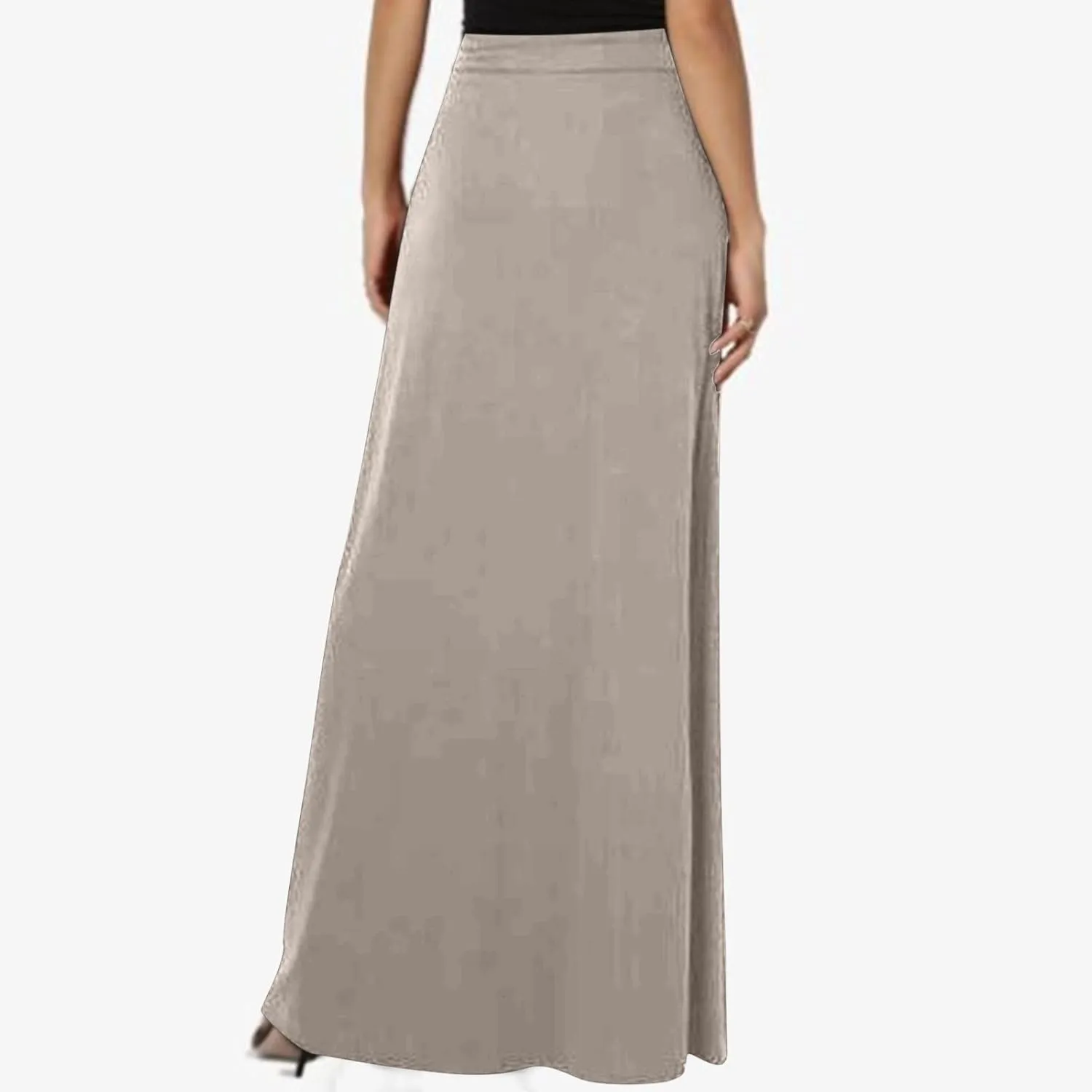 HGps8w Women's Loose Drawstring Maxi Skirts with Pockets Elastic High Waist Casual Solid Color Ankle Long Skirt