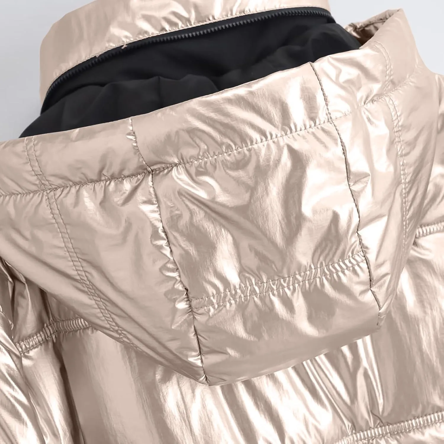 HGps8w Women's Metallic Luster Quilted Jackets Lightweight Padded Down Hooded Winter Coats Full Zip Thickened Warm Outerwear