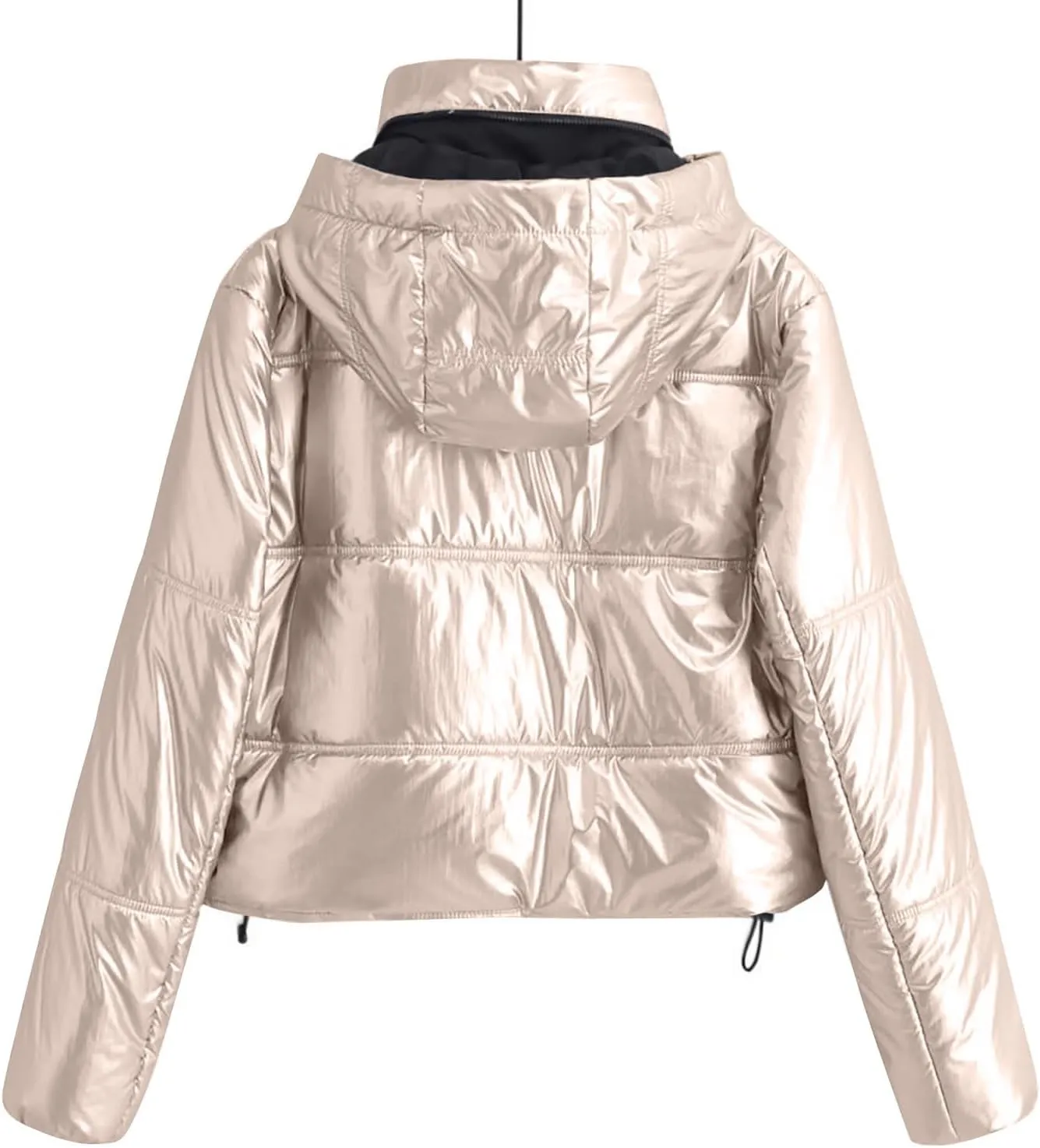 HGps8w Women's Metallic Luster Quilted Jackets Lightweight Padded Down Hooded Winter Coats Full Zip Thickened Warm Outerwear