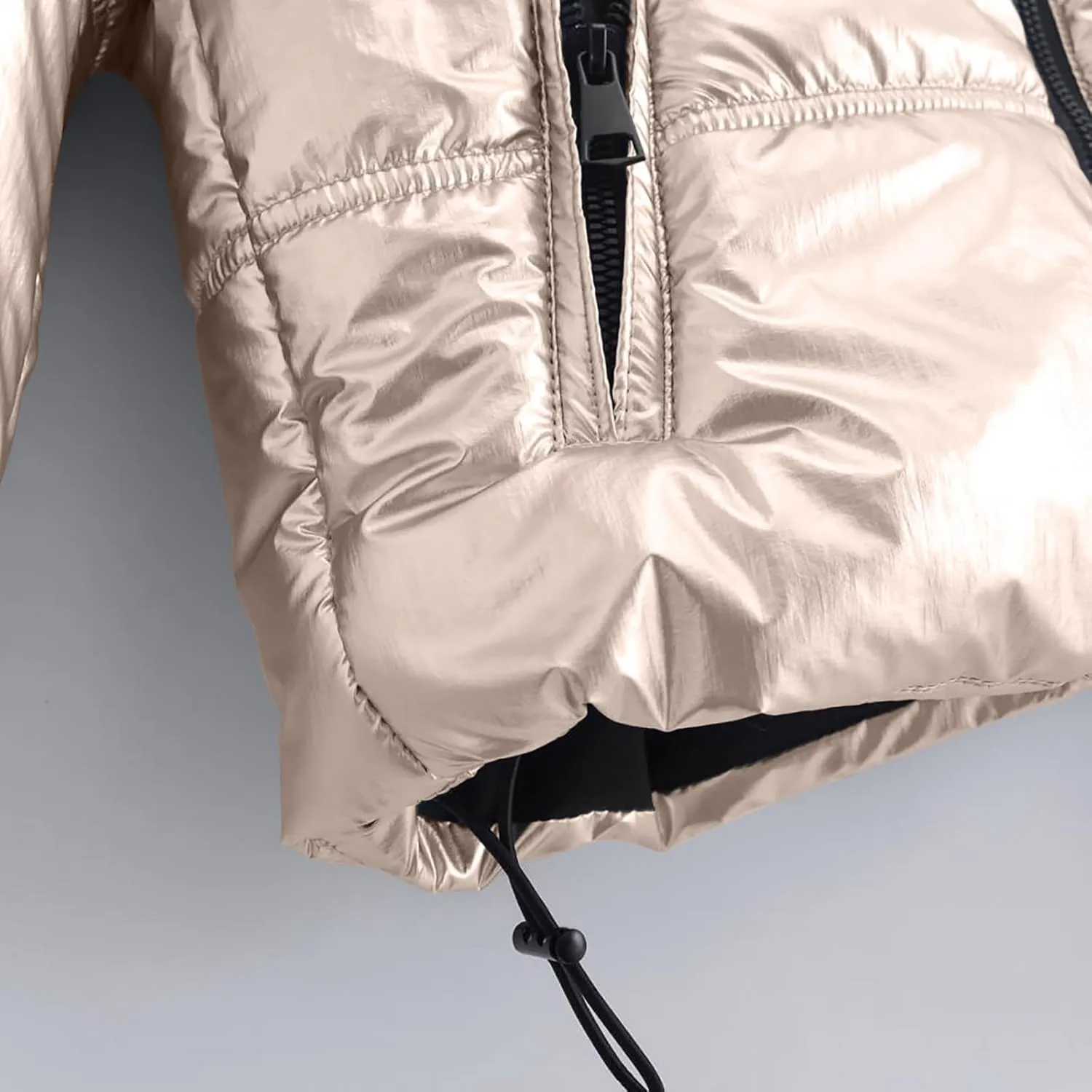 HGps8w Women's Metallic Luster Quilted Jackets Lightweight Padded Down Hooded Winter Coats Full Zip Thickened Warm Outerwear
