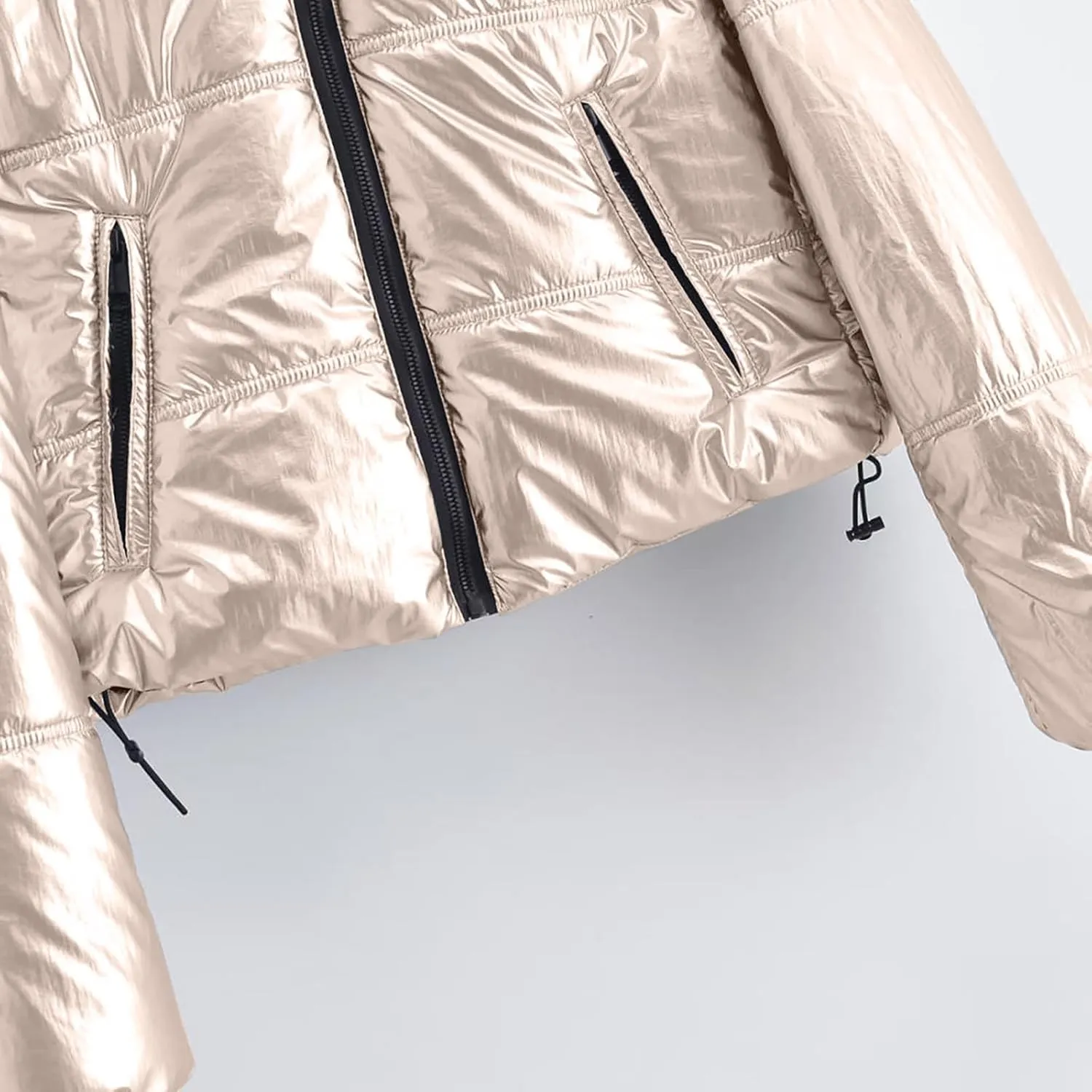 HGps8w Women's Metallic Luster Quilted Jackets Lightweight Padded Down Hooded Winter Coats Full Zip Thickened Warm Outerwear