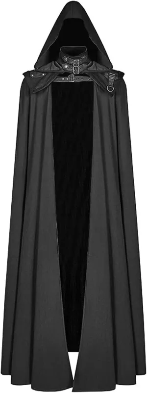 hhaappyy Men Halloween Costumes Adults,Medieval Hooded Gothic Devil Knight Robe Cloak Vampires Cosplay Cloak Hooded Capes, Black, XX-Large
